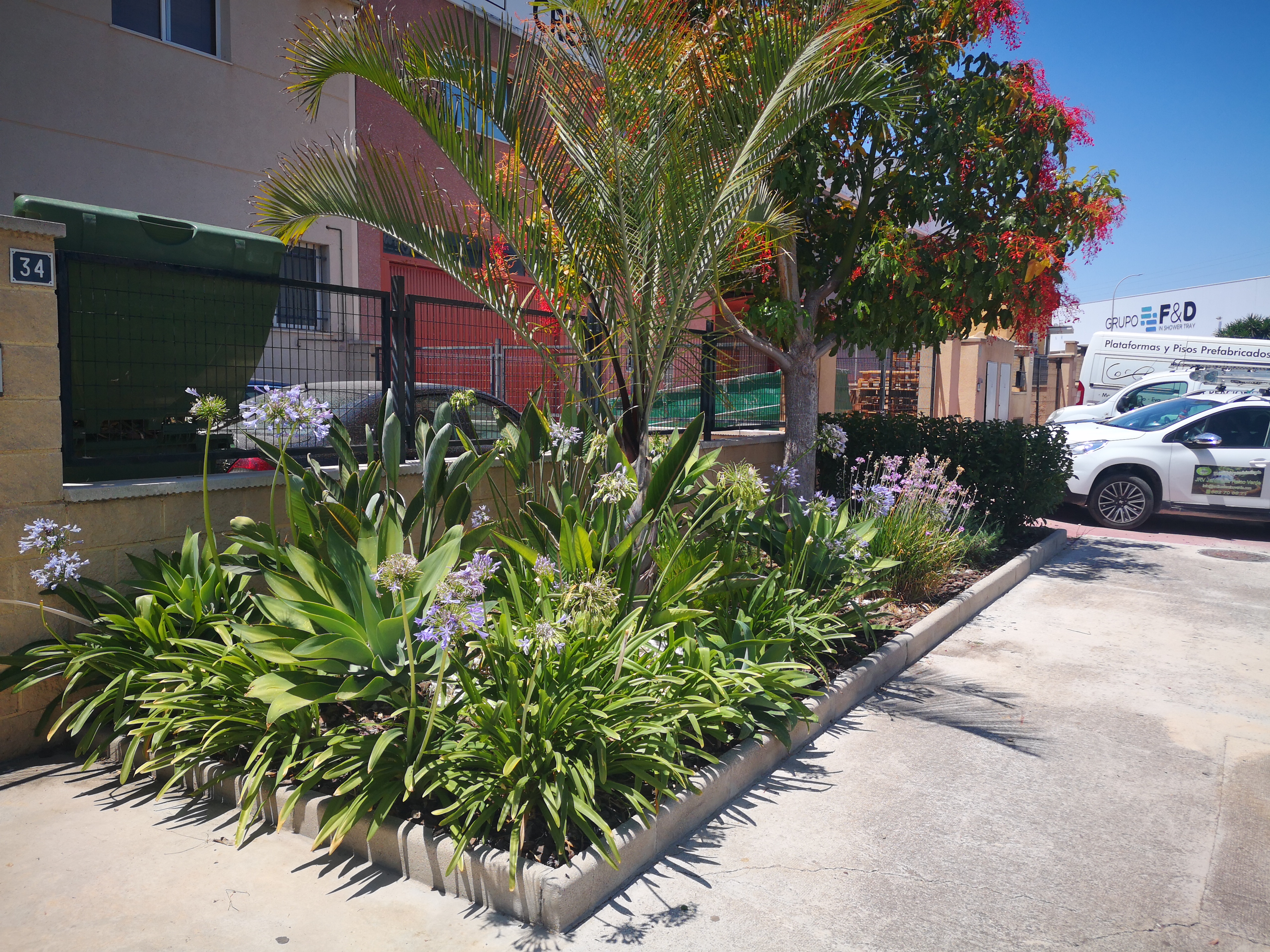 Diseño de jardín moderno con piedras decorativas y plantas mediterráneas